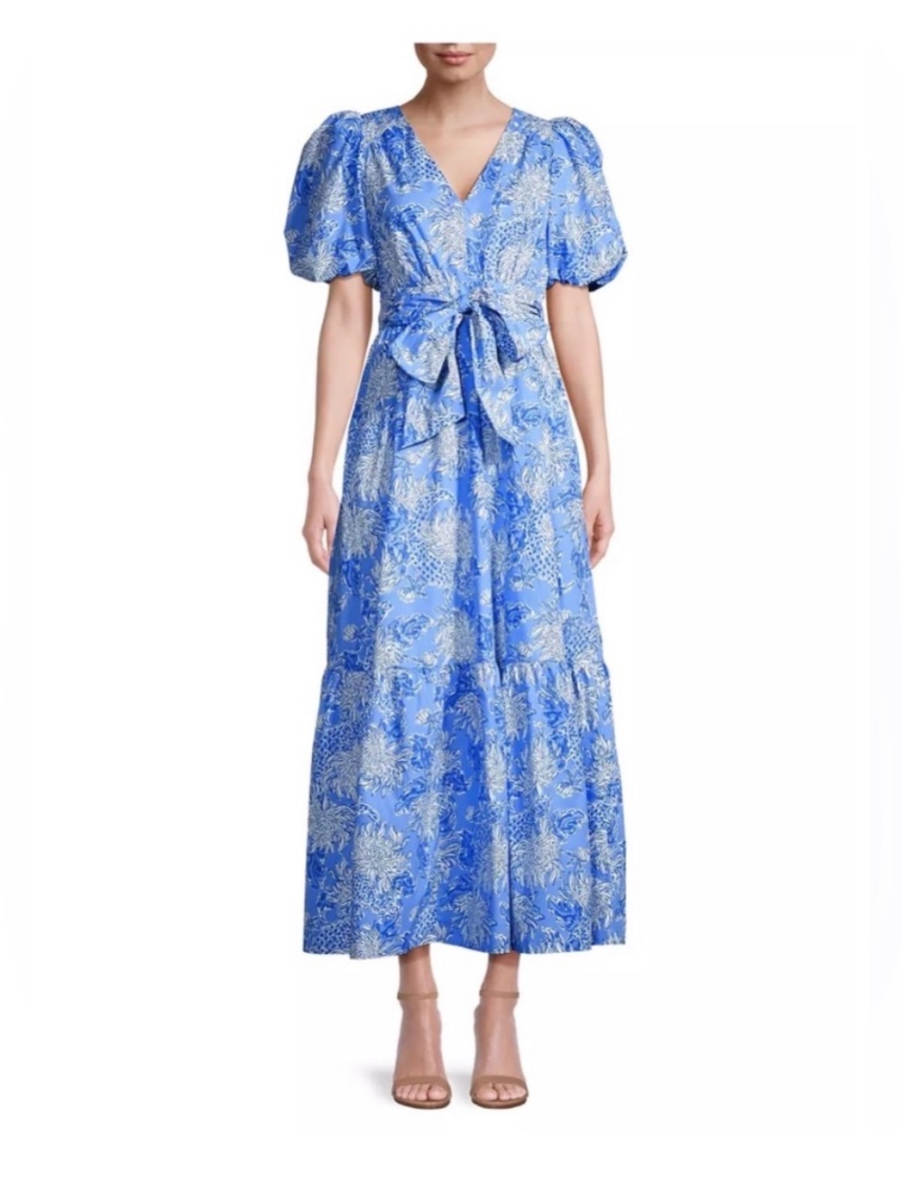Lilly  Pulitzer Ezralyn Blue Floral Tie-Waist Maxi Dress